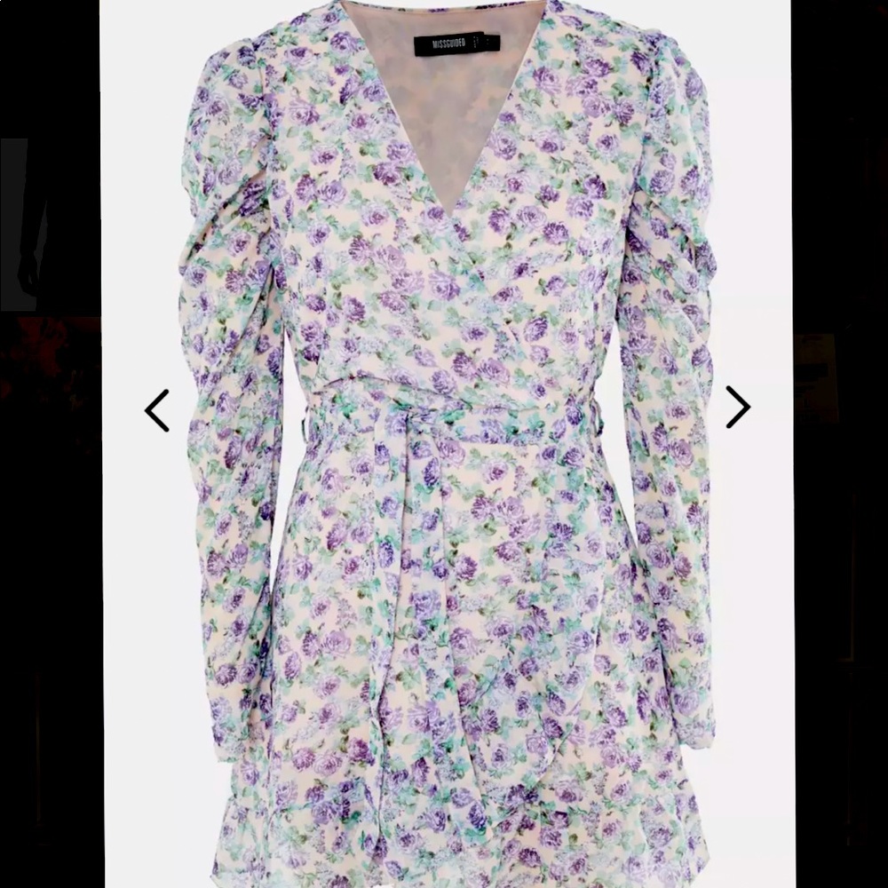 Lilac floral print puff sleeve dress